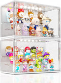 Acrylic Display Case for Collectibles with LED Light, 3 Layer Adjustable Figure Display Case with Magnetic Door, Lighted Display Box Stackable Clear Blind Box for Action Figure, Popmart, 2 Pack