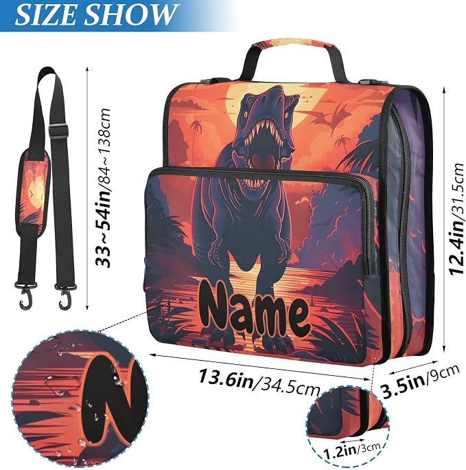 Custom Dinosaur 3 Ring Binder Bag 1.5 inch Personalized Name Binder Organizer 500 Sheet Documents Storage for School Office