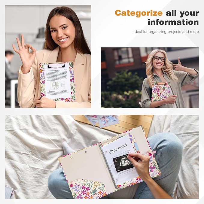 Ospelelf Mini 3 Ring Binder 1 Inch, Cute Binder for 5.5" x 8.5" with 5 Tab Dividers, File Folder Labels and Low Profile Clipboards, Floral Binders for School and Office Supplies