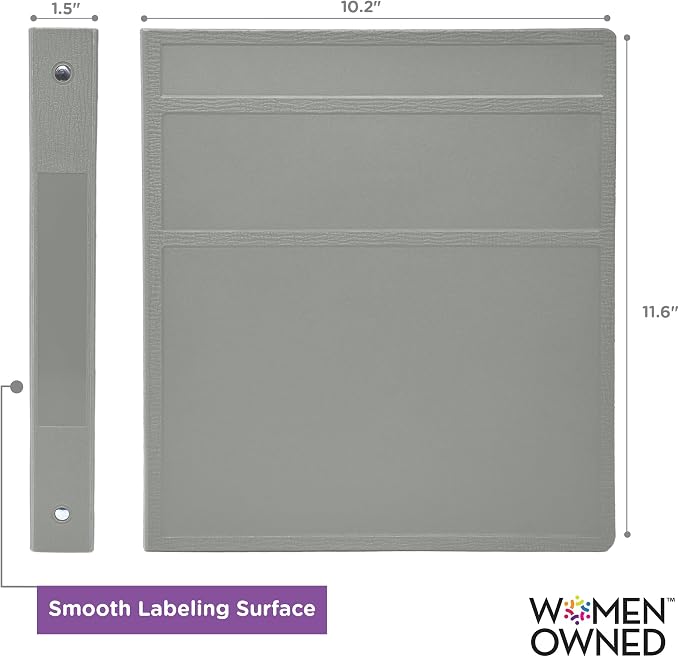 Carstens 1-Inch Heavy Duty 3-Ring Binder - Side Opening, Ash Gray, Durable Plastic, No-Gap Rings, Waterproof Cover, No Pockets, Holds 125 US Letter Sheets, BPA-Free, Made in USA (8702-3R), Case of 18
