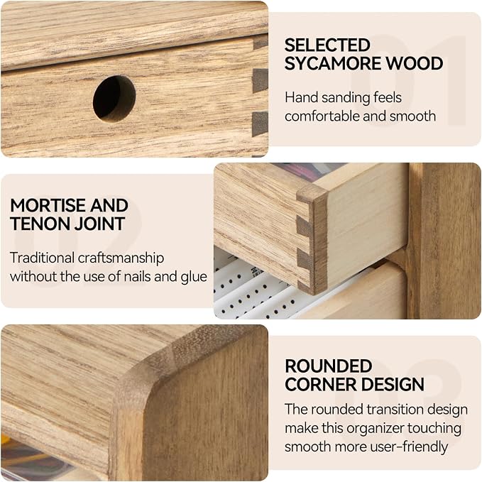 KIRIGEN Wooden Desk Organizer with 3 Drawers and Top Tray, Brown DT1D3C-DBR | 3-Drawer Cabinet with Top Tray Stores Office Supplies, Toiletries, Tools, Crafts, and Small Accessories on Desks or Counters