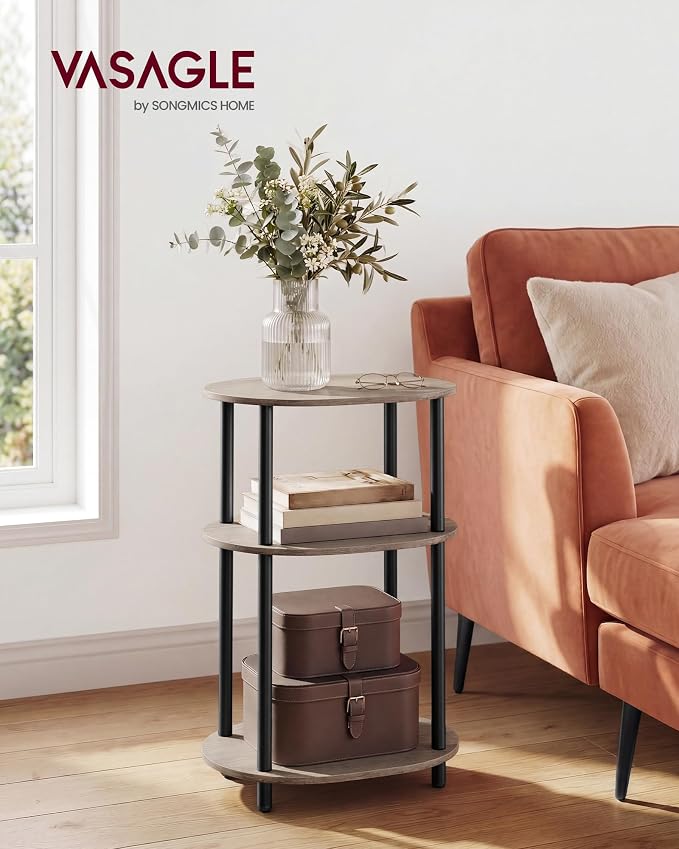 VASAGLE Side Table, Small End Table, Tall Nightstand, Steel Frame | For Living Room, Bedroom, Office, Bathroom, Heather Greige and Ink Black ULET288L101