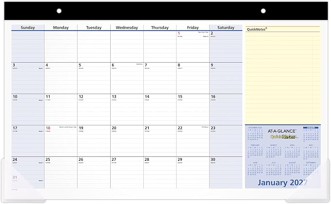 AT-A-GLANCE® QuickNotes® 2027 Monthly Desk Pad Calendar, Compact, 18" x 11"