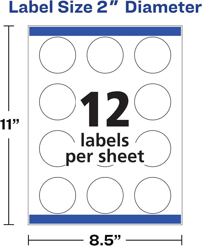 Avery Printable Round Labels with Sure Feed, 2" Diameter, Glossy White, 600 Customizable Labels (22807)