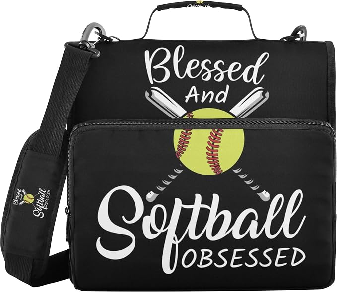 Fisyme Softball Baseball Zipper Binder 3 Ring with Zipper and Shoulder Strap Large Capacity Multi-Pocket Binder Organizers