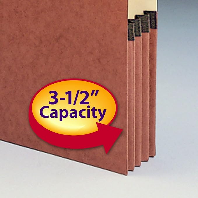Smead End Tab File Pocket, Reinforced 4" Top Position Tab, 3-1/2" Expansion, Letter Size, Redrope with Manila Liner, 10 per Box (SMD73624)