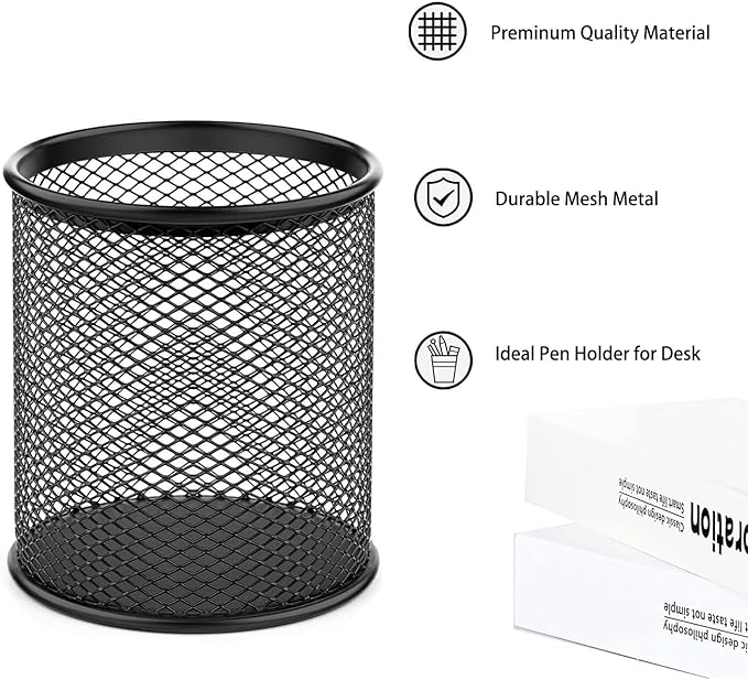 SNOW COOLER Pen Holder Mesh Pencil Holder Metal Pen Holder Pencil Holder for Desk Office Pen Organizer Black, 8 Pack