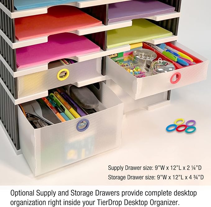 Ultimate Office TierDrop Desktop Organizer Sorter, 4 Slot + Riser, 2-Wide | Riser base lifts trays for easy access to lower slots and stores supplies underneath; sorts mail, forms, paperwork