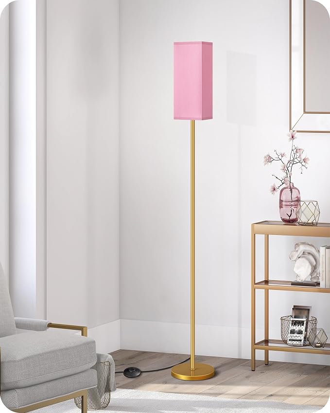 Floor Lamp, Pole with Foot Switch, Modern Standing Lamp Lampshade, Minimalist Freestanding Lamp (Bulb Not Included), for Living Room, Bedroom Office ETL Listed, Gold and Pink DP07LD05