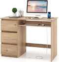 Tangkula Computer Desk with 3 Storage Drawers & Built-in Charging Station, Home Office Desk with Keyboard Tray, PC Desk Study Writing Desk, Vanity Table for Bedroom, Computer Workstation (Natural)