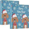 Merry New Year Quoted Cute Brown Dog3 Ring Binder 1.5" Decorative D-Ring Binder with Clipboard&3 Clear Pockets, Holds 200 Sheets A4 Size Paper Waterproof Binders for School Home Office|2 Pack