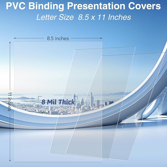 Ndsox 200 Pack Clear Binding Presentation Covers 8 Mil Polycover Sheets | 8.5 x 11 Inches, Letter Size, Square Corners, Un-Punched, Business Office Supplies, Clear Report Covers for Comb Binding