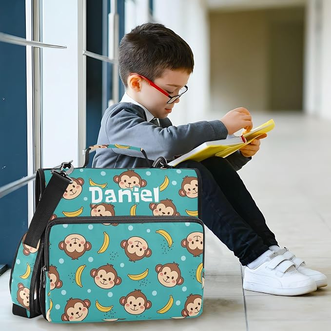 Custom Cartoon Animals Teal Print 3 Ring Zipper Binder with Shoulder Strap & Handle 1.5 Inch D-Ring Zippered Bag with Multiple Pocket, Personalized Binder Organizer for School or Office