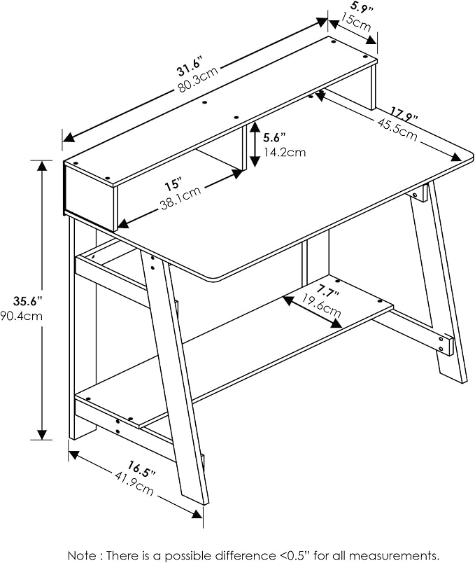 Furinno Simplistic A Frame Computer Desk, Black/French Oak Grey | with Monitor Stand, A Frame Computer Desk, Office Desk, for Home Office, Bedroom, Study Room, Dorm
