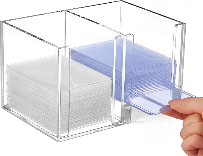 Acrylic Top Loaders Dispenser & Penny Sleeve Holder, Card Pack Dispenser with Pull-out Bottom Clear Desktop Storage Box for Trading TCG Sports Cards(2-in-1,6.6 x 4.5 x 4 Inch)