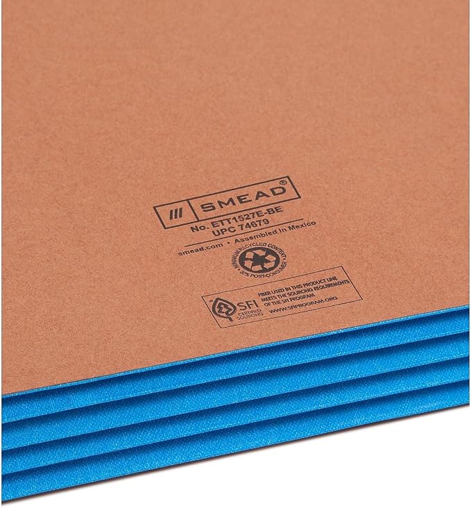 Smead End Tab File Pocket, Reinforced Straight-Cut Tab, 3-1/2" Expansion, Extra Wide Legal Size, Redrope with Blue Gusset, 10 per Box (74679)