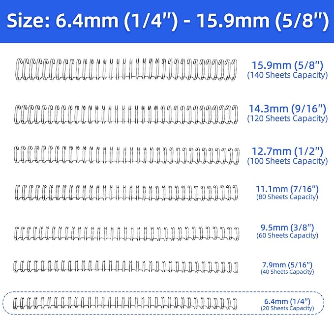 Rayson Wire Binding Spines, 1/4" 3:1 Pitch, 32-Loop Black, 100 Pack | Binds up to 20 sheets; ideal for thin reports, manuals, proposals and school projects.