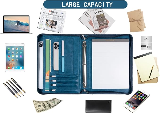 AZXCG Embossed Padfolio for Women,Zippered Padfolio with 3 Ring Binder,Business Portfolio Organizer for Women with A4 Writing Pad Holder, Leather Portfolio Binder for Business,School,Work