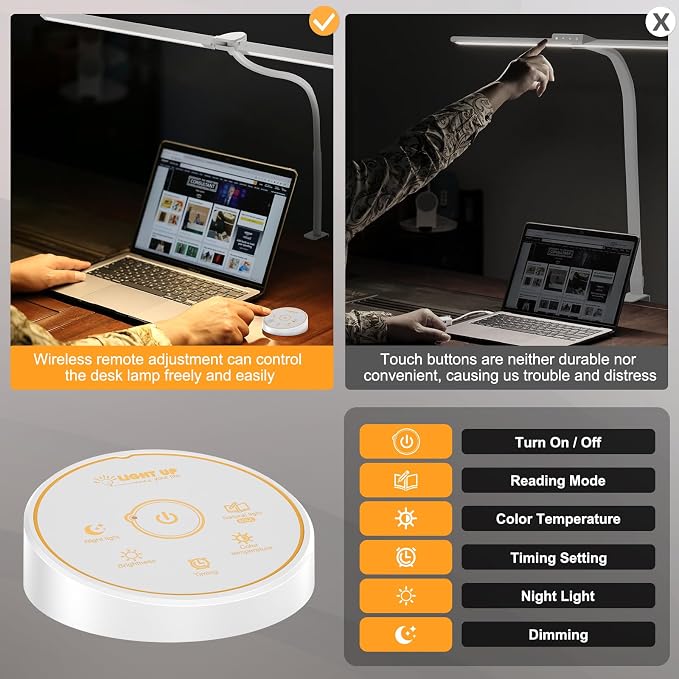 Led Desk Lamp for Office Home - Eye Caring Architect lamp with Clamp,Dual Screen Computer Monitor Work Smart Light: 24W 5 Color Flexible Adjustable Lighting Table Lamp for Study White