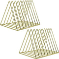 9 Slot Magazine Rack Book Record Holder, Desktop Iron Storage Rack Bookshelf Multifunction Triangle File Organizer Sorter for Decor Home Office, Golden Pack of 2