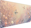 Cute Floral Aesthetic Wildflower Gaming Mouse Pad, Pink Macaron Desk Mat with Anti-Slip Base & Stitched Edges,35.4" x 15.7" in Desk Accessories for Women, Home Office Decor & Artistic Gift