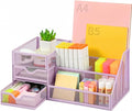 Lavatino Mesh Desk Organizer with 6 Compartments & 2 Drawers, Larger Multi-functional Desktop and Workspace Accessories Organizer for Office, Classroom, Dorm Supplies (Purple)