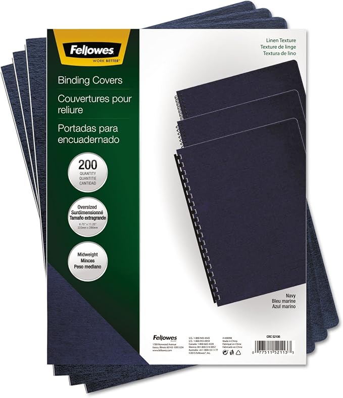 Fellowes Linen Presentation Covers, Letter, Navy, 200 Pack (52098)