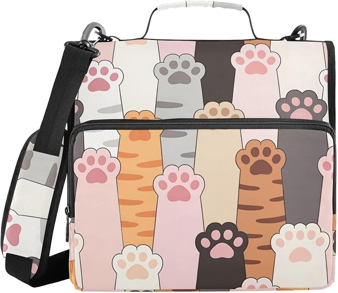 Cute Paw Prints 3 Ring Binder Bag 1.5 inch Binder Organizer with Zipper Shoulder Strap 500 Sheet Documents Storage for School Office