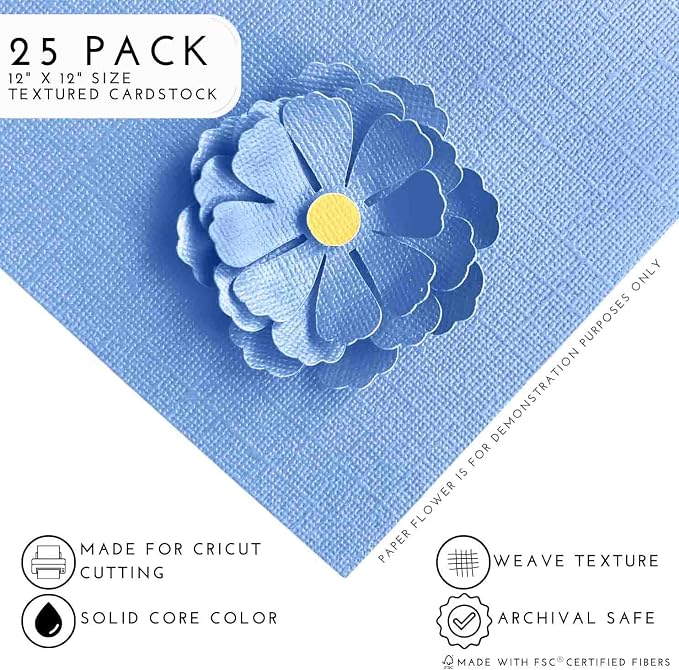 BLUEBELL—12x12 Textured Cardstock | 80lb Textured Blue Scrapbook Paper | Premium Cardstock for Cricut Cutting | 25 Sheets