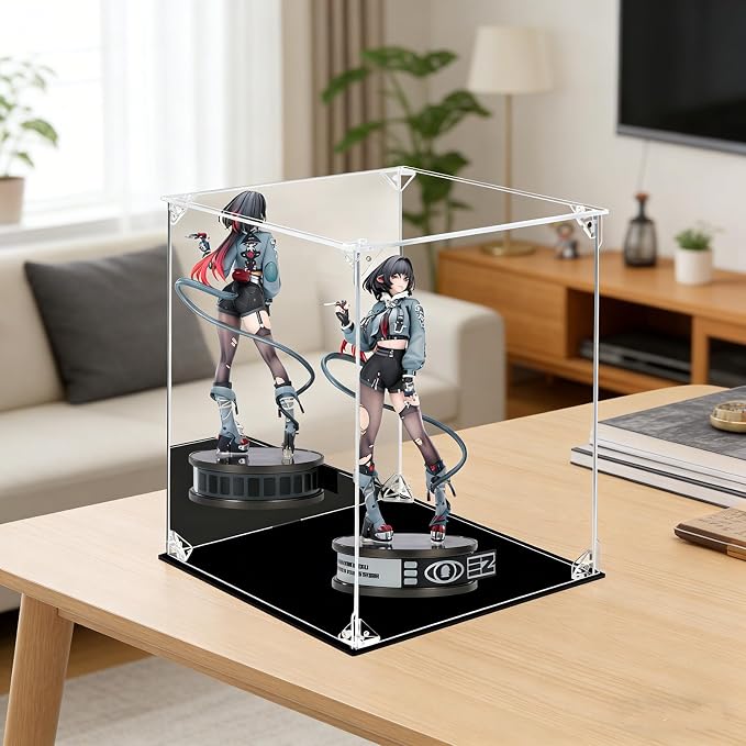 Acrylic Display Case Clear Action Figure Display Case with Mirrored Back, Dustproof Protection Display Box Alternative Glass Case for Collectibles Figures Models Doll Toys (10x10x12 inch; 25x25x30cm)