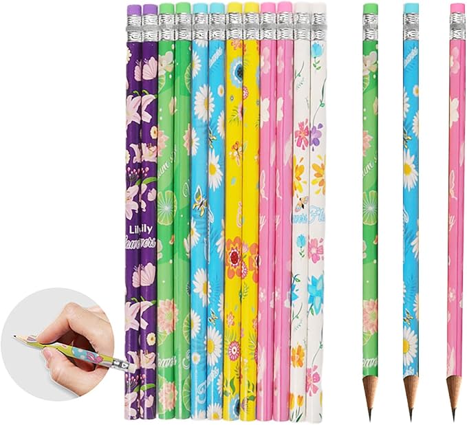 144pcs Flowers Pencils with Eraser Wood Pencils Bulk (Flowers, 144)
