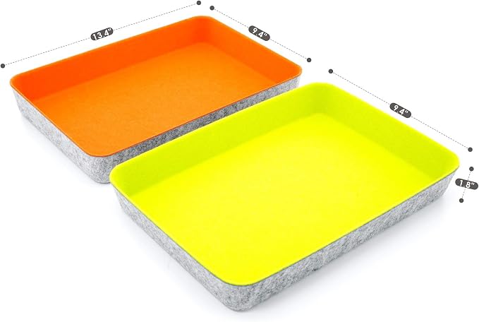 2-piece Office desk drawer organizer tray letter-size documents A4 paper book file Folder Holder storage bins (Orange + Green)