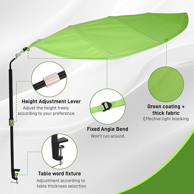 P Polerden Green Office Cubicle and Desk Shade for Cubicle to Block Light | Ideal for Light Sensitive Workers,Adjustable,UV-Resistant-Blocks Overhead Light,Glare and AC Airflow