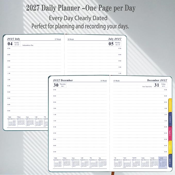 2027 Daily Planner -One Page per Day, Daily Calendar Book 8.26'' x 5.9''