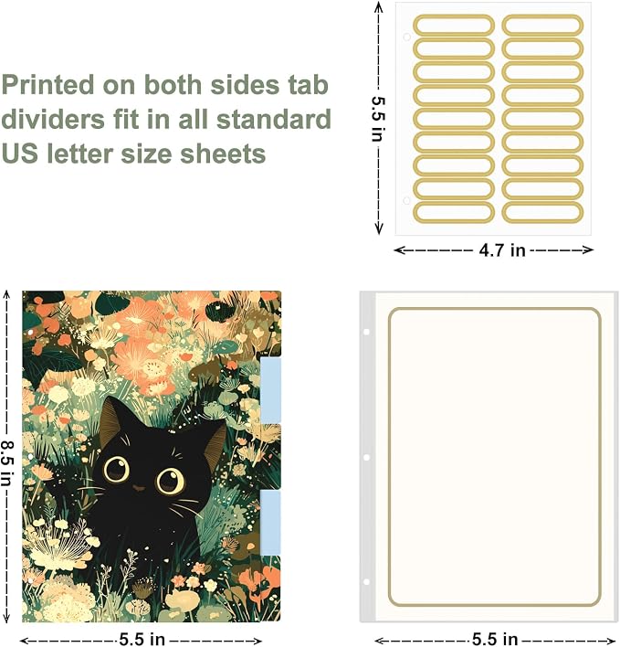 Rouidr Mini 3 Ring Binder with clipboard, 1 inch Round Binder Organizer, 8.5"x5.5" Cute Binder with 5 Dividers Tabs & Clear Sleeves, School Supplies, Office Supplies