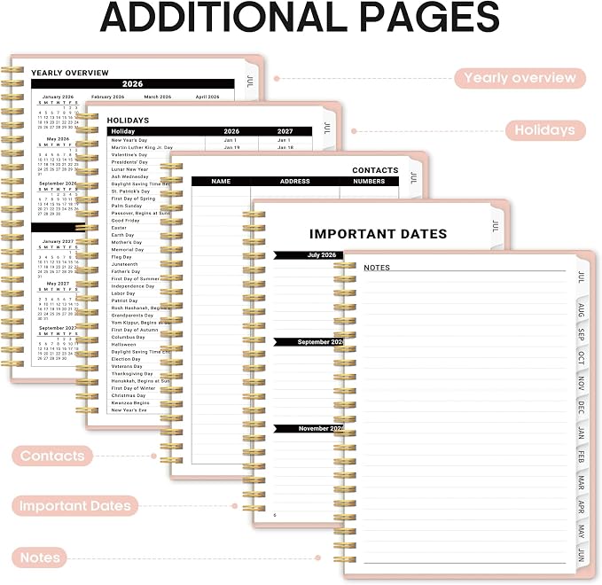 Taja Planner 2026-2027, 8.5" x 11" Calendar Planner, Jul 2026-Jun 2027 | Letter Hardcover Weekly & Monthly Academic Year Planner, Large Planning Agenda With Tabs, School & Office Supplies, Pink