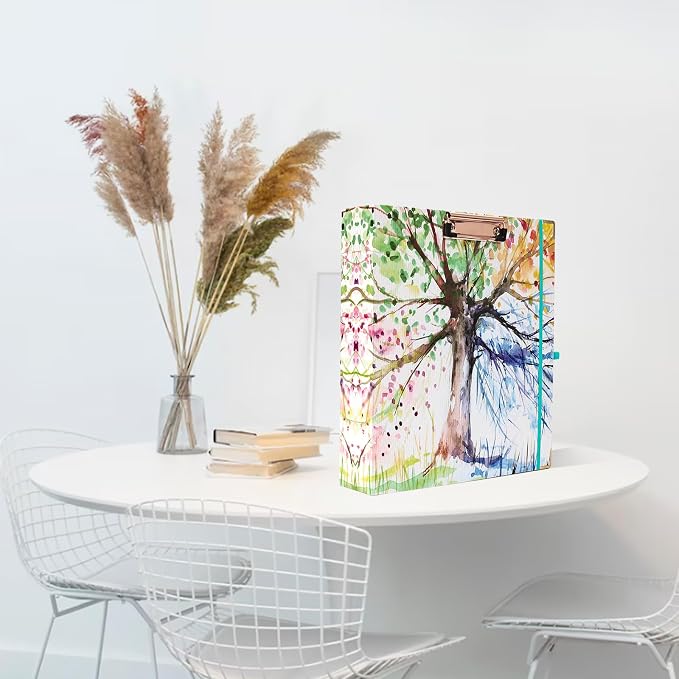 EYROZILL 2 Inch 3 Ring Binders with clipboard for Letter-Size 11" x 8.5" Three Ring Binder with 5-Tab Dividers and File Folder Labels for School Class Office Supplies, Season Tree