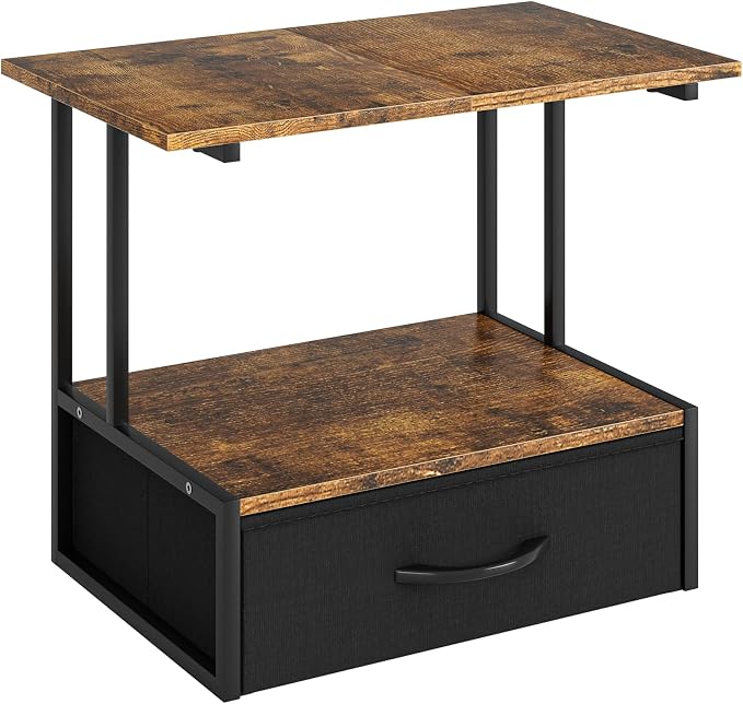 Masupu Printer Stand for Desk, Printer Table with Fabric Storage Drawer, 2 Tier Desktop Shelf, Multi-Purpose Desk Organizer for Home Office, 3D Printer, Fax Machine, Scanner, Rustic Brown