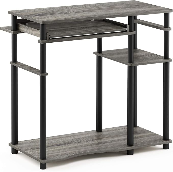 Furinno Abbott 31.5 Inch Desk with Keyboard Tray, Grey Oak | Easy Assembly, Storage Shelf, Computer Desk, Gaming Desk, Writing Desk for Dorm, Bedroom, Study Room