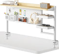 Clamp on Desk Shelf, 44" Desktop Shelving System, White | with Pegboard and Accessories, Desktop Organizer with 2-Tier Shelf, Desk Pegboard for Gaming Office