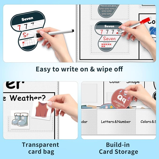 Boczif Circle Time Learning Center Pocket Chart for Classroom(white)