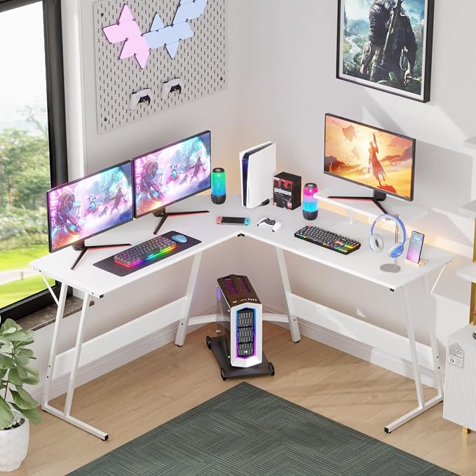 FDW L Shaped 51 Inch Gaming Desk,Corner Computer Desk,PC Gaming Desk,Writing Workstation with Large Monitor Stand for Home Office,White