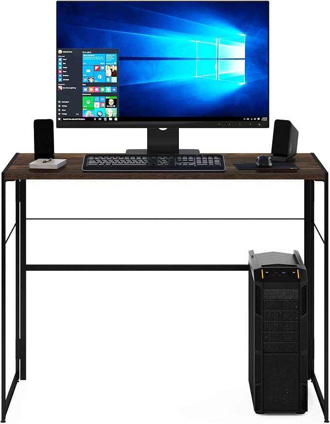 FURINNO Riau No Tool/No Assembly/Folding Metal Frame Computer Desk, Rustic Oak/Black