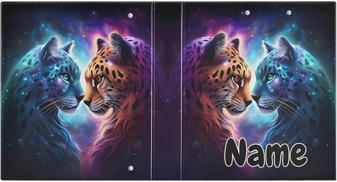 Custom 3 Ring Binder Cheetah Tiger Galaxy 1.5" Round Ring Binders Personalized Name View Binder with 200 Sheet for Kids School Supplies Women Men Office, 1 Pack