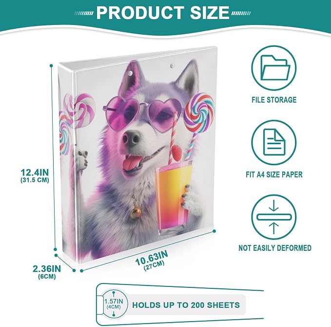 ALAZA 3 Ring Binder A Cool Dog Clipboard Round Ring Binder Holds 1.5 Inch Three Rings Binder Heavy Duty Binders for School Office Supplies, 1Pack