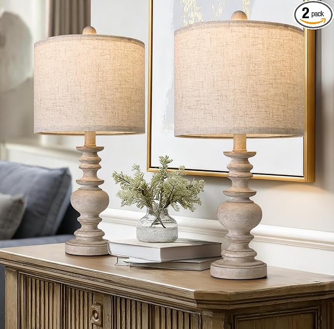 BOBOMOMO Tradition 20" Rustic Table Lamp Set of 2 for Living Room Bedroom Bedside Desk Lamps Bedroom Nightstand Vintage Lamps Linen（Suitable for Decorating Small Areas）
