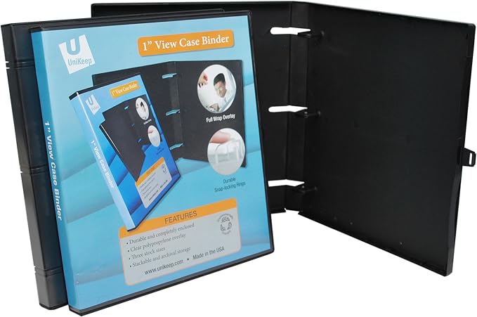 UniKeep 3 Ring View Binder - Binder Case is Fully Enclosed - Available in White, Clear, or Black and in Different Spine Sizes (Pack of 3, Black, 1.0 Inch)