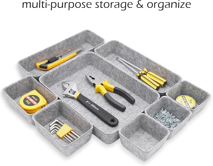 Desk Drawer organizers tray Felt storage bins aesthetics room décor for home office dorm closet decluttering minimalist lifestyle (Gray)