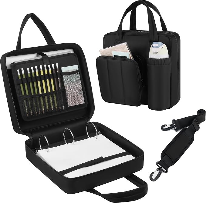 Upgraded Zipper Binder | 3-Inch & 2-Inch O-Rings, 600 Sheet Capacity Trapper Keeper with 13 Inch Laptop Sleeve & Water Bottle Holder, Binder Bag with Multi-Pockets & Shoulder Strap (Black)