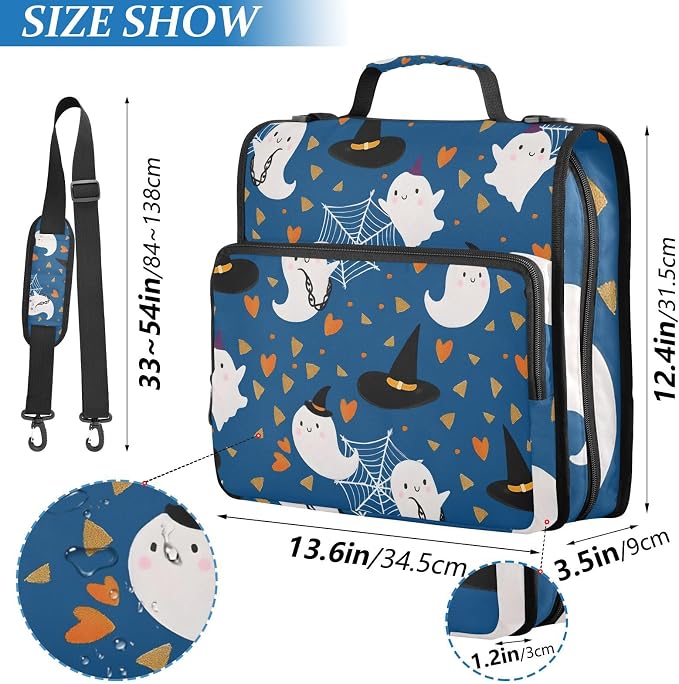 3 D-Ring Zipper Binder Bag, Ghost Hat Spide R Web Pattern Removable Binder with Zipper Case Hold 300+ Sheets& 13 Inch Laptop for School Office Supplies Organizer